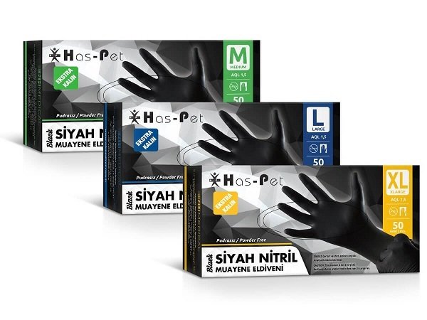 Siyah Nitril Pudrasız Eks Kalın Eldiven 50 Lİ